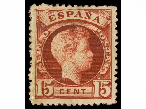 ESPAÑA. ENSAYOS DE COLOR. 15 cts. azul y castaño, diseño no