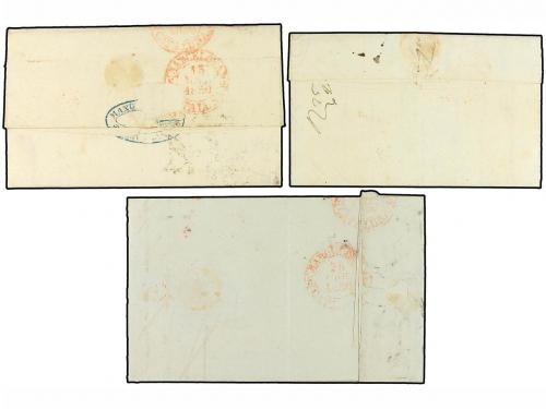 ¿ ESPAÑA. Ed. 1 (3). 1850. 6 cuartos negro. Tres cartas con