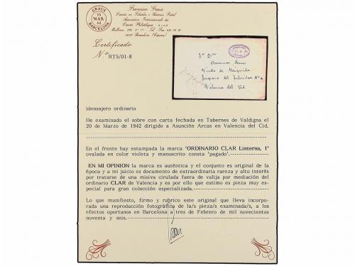 ¿ ESPAÑA. 1942. TABENES DE VALLDIGNA a VALENCIA. Sobre con t
