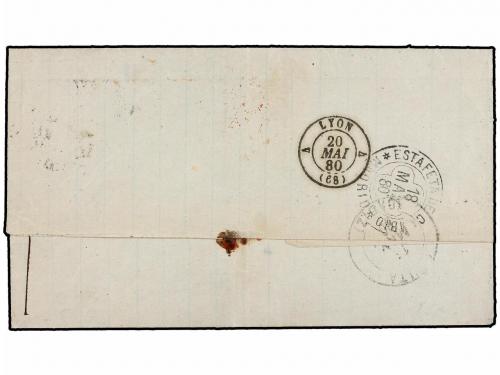 ✉ MARRUECOS. 1880. TETUÁN a FRANCIA. 25 cts. gris, mat. oval