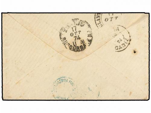 ¿ MARRUECOS. 1874. TANGER a ITALIA. Sobre circulado con sell