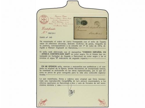 ¿ MARRUECOS. 1874. SAFFI a BARCELONA. 10 cts. azul, mat. ova