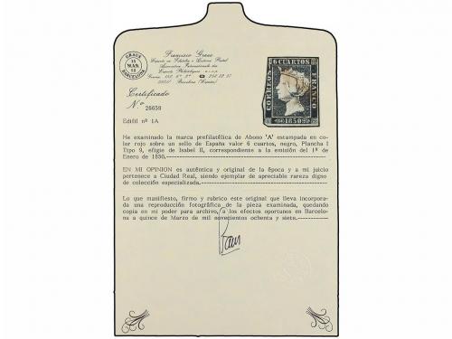 ° ESPAÑA. Ed. 1. 6 cuartos negro, mat. A de CIUDAD REAL en r