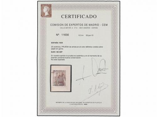 ESPAÑA. Ed. NE 60. NO EMITIDO. 20 cts. violeta PRUEBA DE PUN