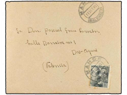 ¿ ESPAÑA GUERRA CIVIL. 1940. MAHÓN a VALENCIA. Sobre con el