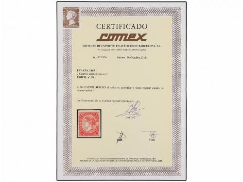 * ESPAÑA. Ed. 69. 2 cuartos carmín. MAGNÍFICO EJEMPLAR. Cert