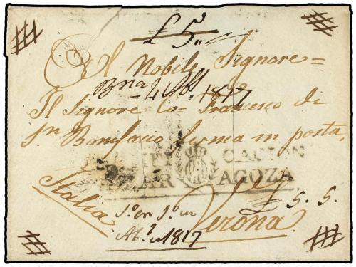 ¿ ESPAÑA: PREFILATELIA. 1817. ZARAGOZA a VERONA (Lombardo Ve