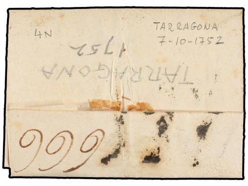 ✉ ESPAÑA: PREFILATELIA. 1752. VILASECA a BARCELONA. Marca TA