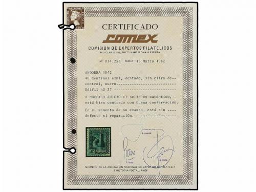 ** ANDORRA. Ed. 37. 40 cts. azul. Buen centraje para este se