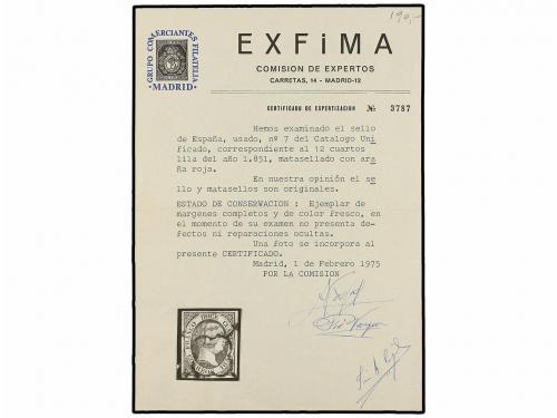 ° ESPAÑA. Ed. 7. 12 cuartos lila, mat. ARAÑA ROJA. MAGNÍFICO