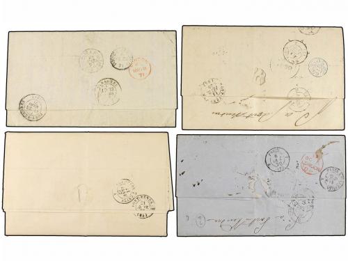 ✉ BRASIL. 1859-71. Cuatro cartas circuladas a FRANCIA desde 