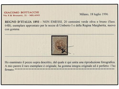 ** ITALIA. 1893. NO EMITIDOS. 20 cts. carmín y castaño y 20