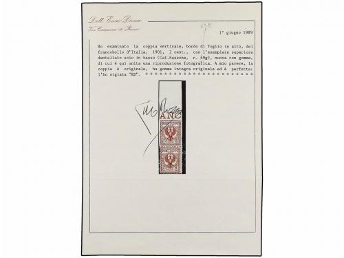 ** ITALIA. 1901. 2 cts. castaño rojo. Pareja vertical, sello