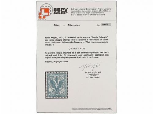 ** ITALIA. 1901. 5 cts. verde. DOBLE IMPRESIÓN. Excelente ce