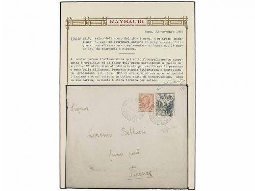 ¿ ITALIA. 1917. SCARPERIA a FIRENZE. 15+5 cts. gris. FALSO P