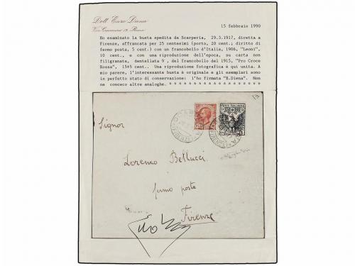 ¿ ITALIA. 1917. SCARPERIA a FIRENZE. 15+5 cts. gris. FALSO P