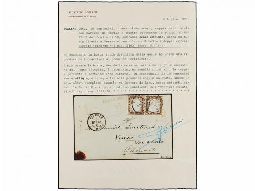 ¿ ITALIA. 1862. FIRENZE a VERES. 10 cts. castaño oliva oscur