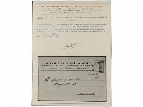 ¿ ITALIA. 1917. TRIPONZO a MACERATA. 20 cts. naranja bisecta