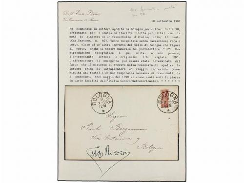 ¿ ITALIA. 1898. BOLOGNA correo interior. 10 cts. rojo bisect