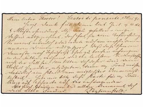 ¿ ITALIA. 1891. GÉNOVA a FRANCIA. Entero postal de 7 1/2 cto