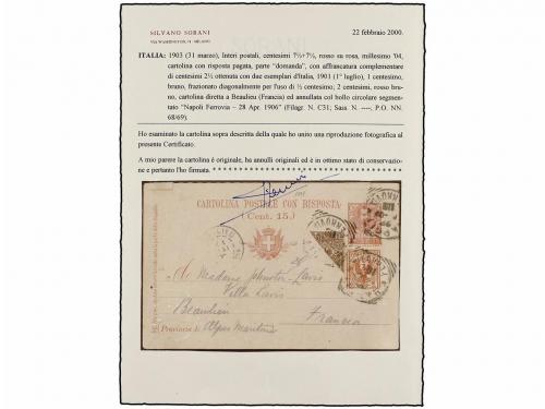 ¿ ITALIA. 1903. NAPOLI a FRANCIA. Entero postal de 7 1/2 cts