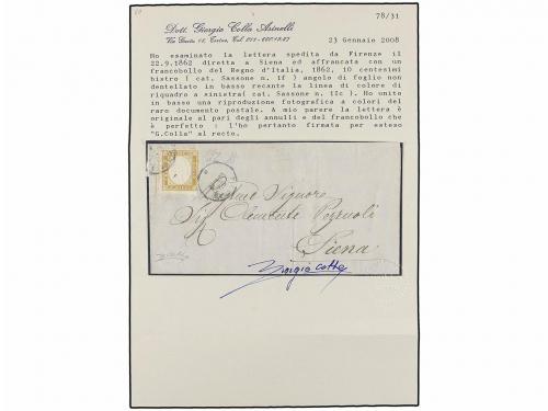 ¿ ITALIA. 1862. FIRENZE a SIENA. 10 cts. bistre, borde izqui