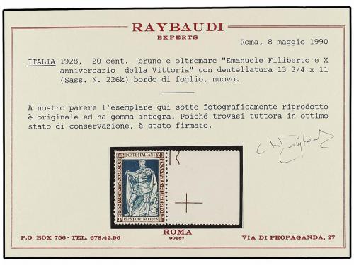 ** ITALIA. 1928. 20 cts. castaño y azul. DENTADO 13 3/4 x 11
