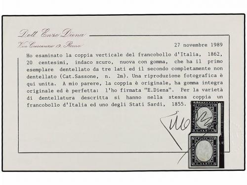 * ITALIA. 1862. 20 cts. azul. Pareja vertical, sello inferio