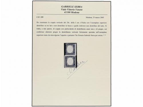 * ITALIA. 1862. 20 cts. azul. Pareja vertical, sello inferio