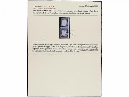 * ITALIA. 1862. 20 cts. azul. Pareja vertical, sello inferio
