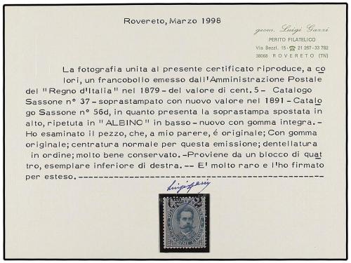 * ITALIA. 1891. 2 cts. s. 5 cts. verde. Habilitación DESPLAZ