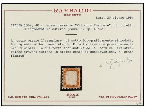 ** ITALIA. 1862. 40 cts. rojo con LINEA DE ENCUADRE a la izq