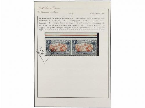 ** ITALIA. Sa. 134f. 1923. 1 Lira azul y ocre. Pareja SIN DE