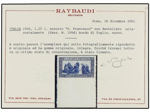 ** ITALIA. 1926. 1,25 liras azul. Dent. 11 SIN DENTAR HORIZO