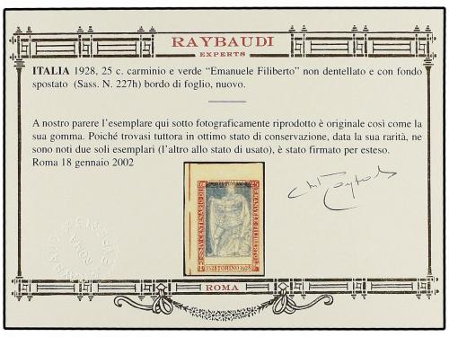 * ITALIA. Sa. 227h. 1928. 25 cts. rojo y verde SIN DENTAR co