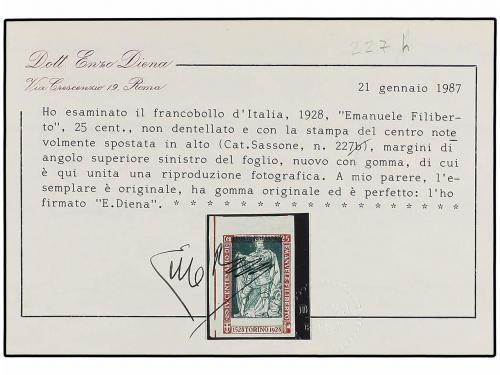 * ITALIA. Sa. 227h. 1928. 25 cts. rojo y verde SIN DENTAR co