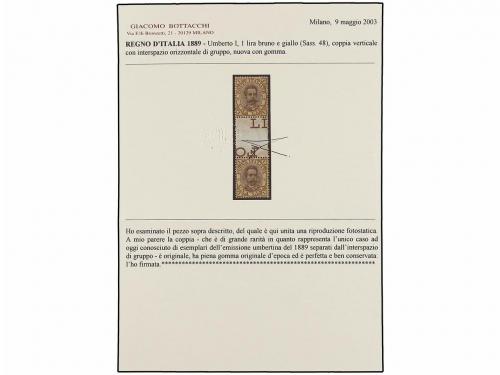 ** ITALIA. Sa. 48. 1889. 1 Lira castaño y amarillo. Pareja c