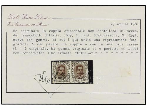 * ITALIA. Sa. 45g. 1889. 40 cts. castaño. Pareja SIN DENTAR 