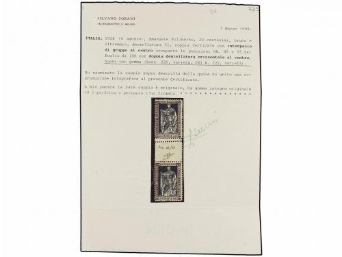 ** ITALIA. Sa. 226. 1928. 20 cts. castaño y azul. Pareja ver