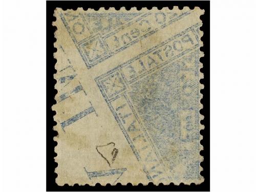 ° ITALIA. 1867. 20 cts. azul. Impresión CALCADA AL DORSO. Mu