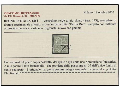 ** ITALIA. 1864. 1 cto. verde SELLO EXPERIMENTAL con línea b