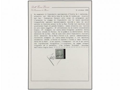 ** ITALIA. 1864. 1 cto. verde SELLO EXPERIMENTAL con línea b