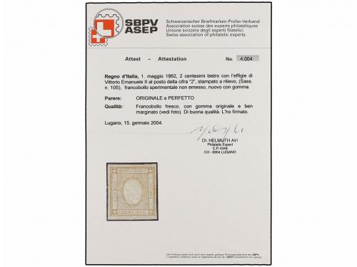 * ITALIA. Sa. 10s. 1862. 2 cent. bistre EFIGIE DE VITTORIO E