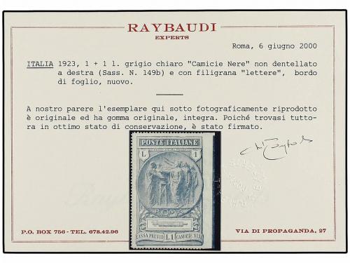 ** ITALIA. 1923. 1 lira gris SIN DENTAR MARGEN DERECHO. Muy