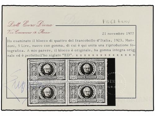 ** ITALIA. 1923. 5 Liras violeta y negro. Bloque de cuatro,