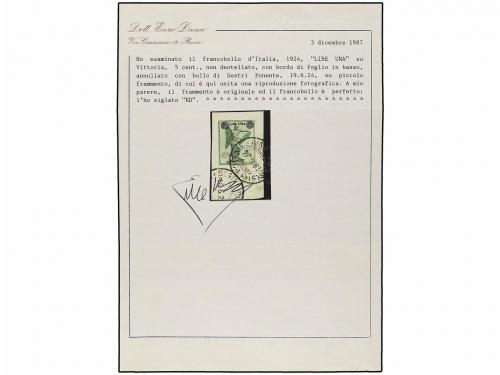 ¿ ITALIA. Ed. 158ea. 1924. 1 Lira s. 5 cts. verde SIN DENTAR