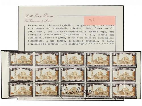 ** ITALIA. 1924. 50 cts. violeta y castaño. Bloque de quince