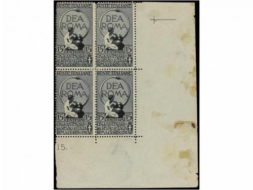 * ITALIA. 1911. 15 cts. gris. Bloque de cuatro, al dorso CAL