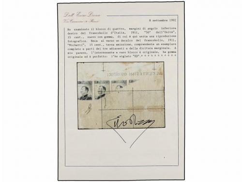 * ITALIA. 1911. 15 cts. gris. Bloque de cuatro, al dorso CAL