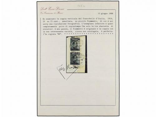 Δ ITALIA. 1916. 20 cts. s. 15 cts. gris. Pareja vertical, se